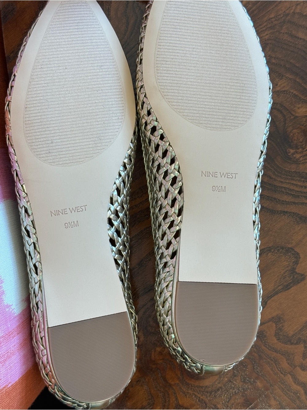 Nine West Metallic Woven Pointed-Toe Flats in Gold - Picture 3 of 3